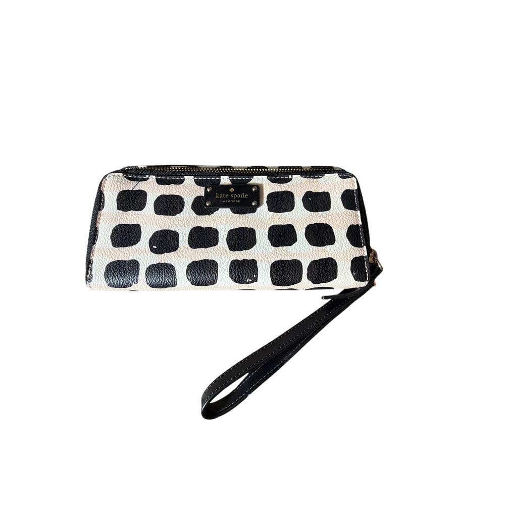 Kate Spade Double Zip Wallet Wristlet Black White Pink Abstract Print